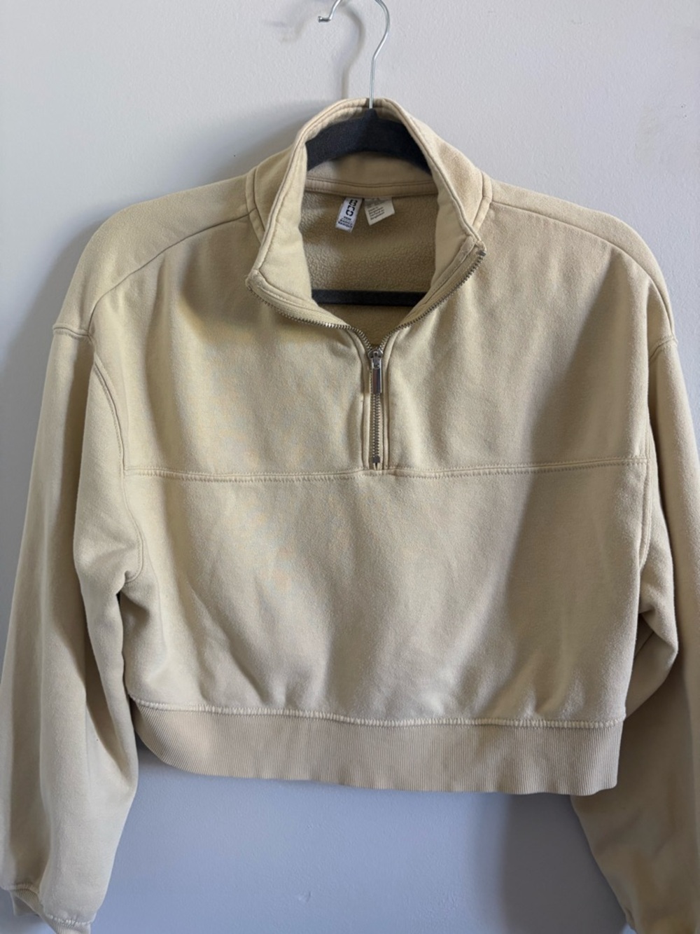 H&M Quarter-Zip Cropped Sweater in butter yellow